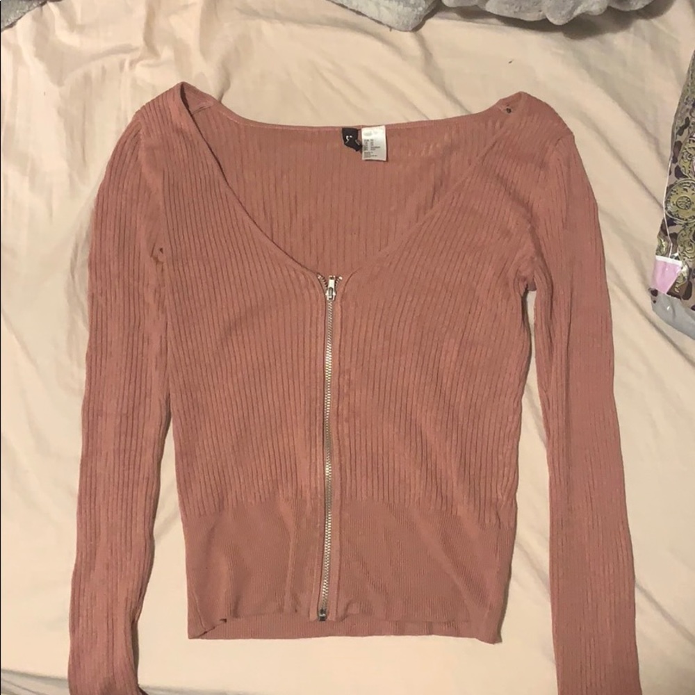 Ribbed zip up sweater